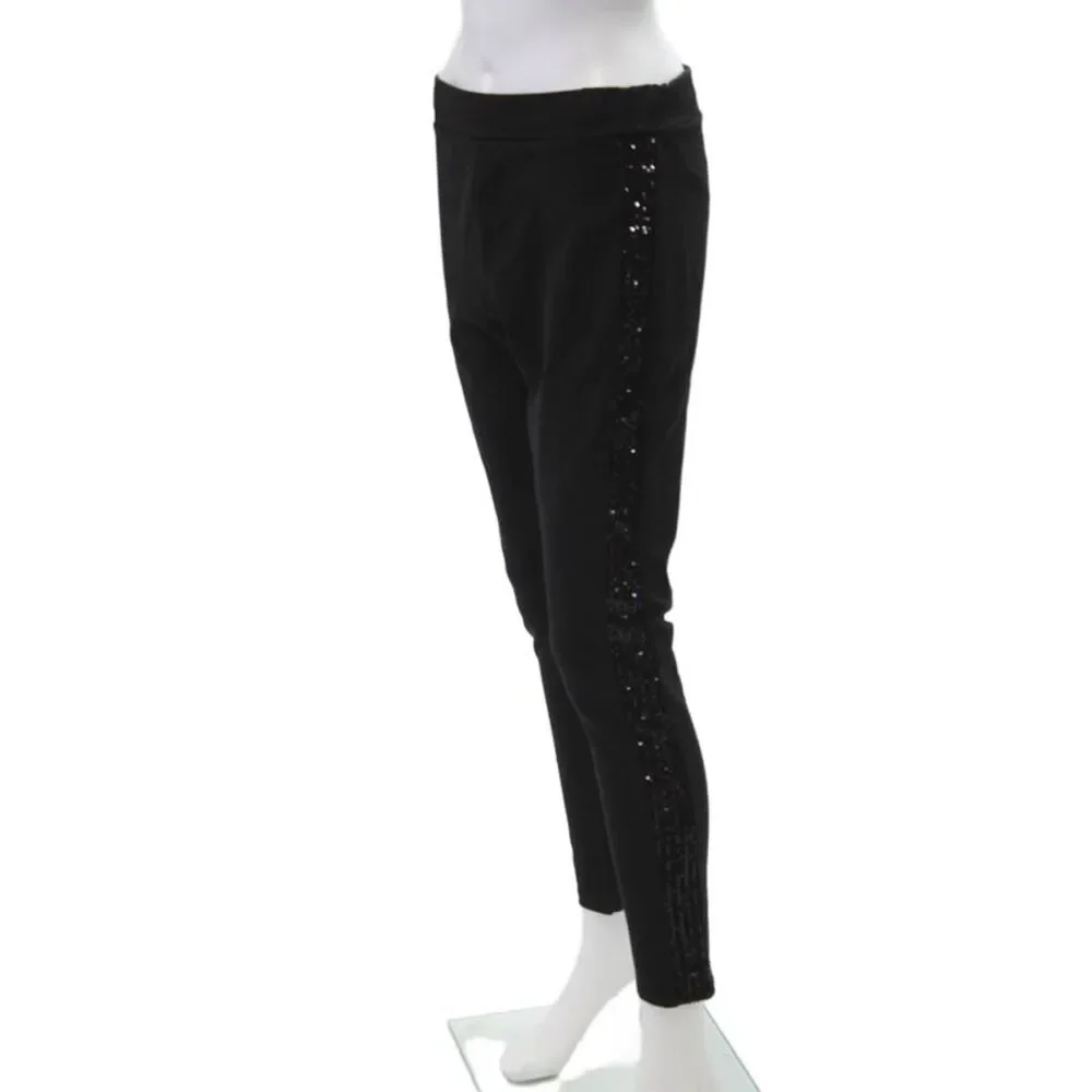 Flora Ashley Womens Sequined Stretch High-Rise Tapered Pants Black Size M
